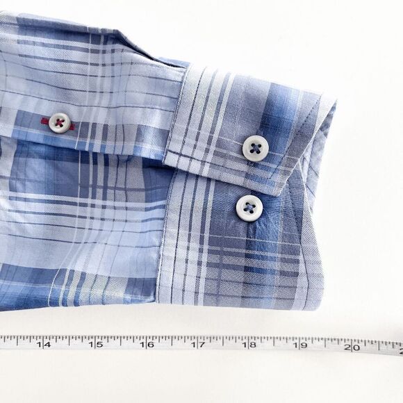 Tommy Bahama Mens Long Sleeve Silk Button-Down Shirt Blue Plaid Size Large - Picture 8 of 8